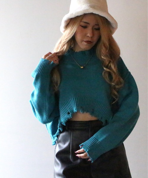 one way(ワンウェイ)の「【oneway Jeans】クロップドダメージニット(ニット/セーター・レディース・ライトブルー/ブラック/ベージュ/イエロー/ライトブラウン・FREE)」の19枚目の写真
