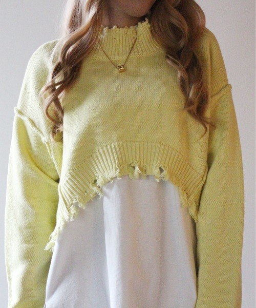 one way(ワンウェイ)の「【oneway Jeans】クロップドダメージニット(ニット/セーター・レディース・ライトブルー/ブラック/ベージュ/イエロー/ライトブラウン・FREE)」の9枚目の写真