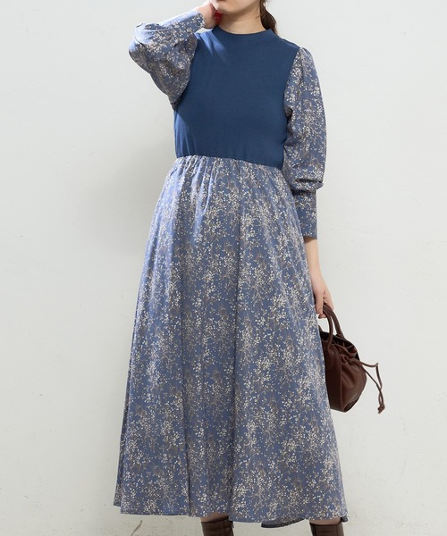 natural couture（ナチュラルクチュール）の「プチハイニットドッキングギャザーワンピース（ワンピース・レディース・オフホワイト/ホワイト系その他/ブラック系その他/ブルー系その他/グレイッシュベージュ・FREE）」の2枚目の写真