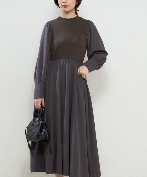 natural couture（ナチュラルクチュール）の「プチハイニットドッキングギャザーワンピース（ワンピース・レディース・オフホワイト/ホワイト系その他/ブラック系その他/ブルー系その他/グレイッシュベージュ・FREE）」の22枚目の写真