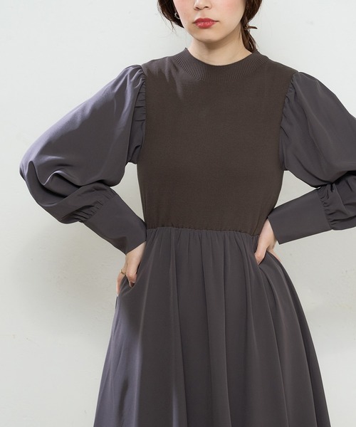 natural couture（ナチュラルクチュール）の「プチハイニットドッキングギャザーワンピース（ワンピース・レディース・オフホワイト/ホワイト系その他/ブラック系その他/ブルー系その他/グレイッシュベージュ・FREE）」の20枚目の写真