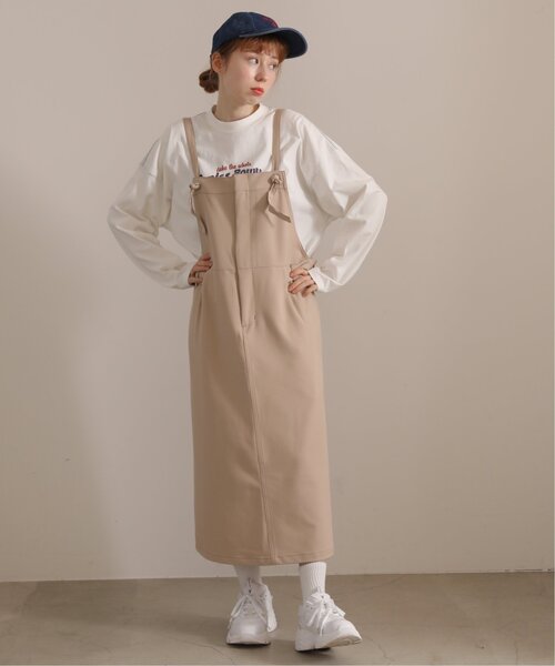 DOUBLE NAME（ダブルネーム）の「ベルト付きジャンスカ（ジャンパースカート・レディース・ブラック/ベージュ/ブルー・FREE）」の3枚目の写真