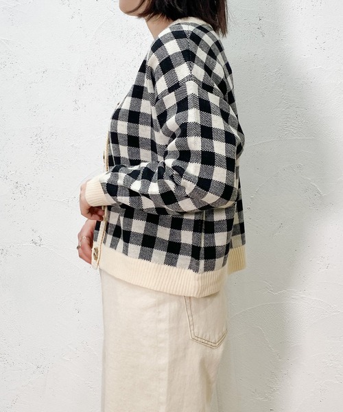 PairPair（ペアペア）の「ギンガムチェッククルーネックカーディガン（カーディガン/ボレロ・レディース・ブラック/サックスブルー/オレンジ・FREE）」の11枚目の写真