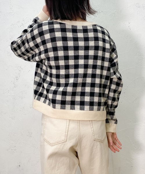 PairPair（ペアペア）の「ギンガムチェッククルーネックカーディガン（カーディガン/ボレロ・レディース・ブラック/サックスブルー/オレンジ・FREE）」の12枚目の写真