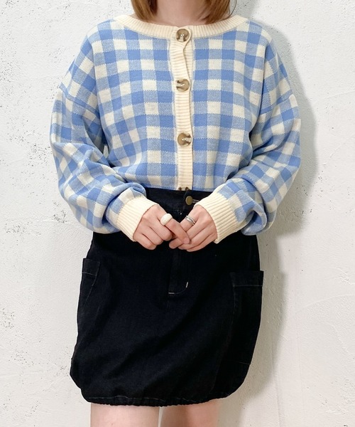 PairPair（ペアペア）の「ギンガムチェッククルーネックカーディガン（カーディガン/ボレロ・レディース・ブラック/サックスブルー/オレンジ・FREE）」の17枚目の写真