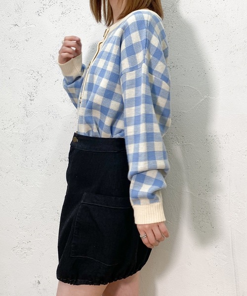PairPair（ペアペア）の「ギンガムチェッククルーネックカーディガン（カーディガン/ボレロ・レディース・ブラック/サックスブルー/オレンジ・FREE）」の18枚目の写真