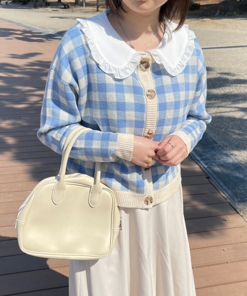 PairPair（ペアペア）の「ギンガムチェッククルーネックカーディガン（カーディガン/ボレロ・レディース・ブラック/サックスブルー/オレンジ・FREE）」の14枚目の写真