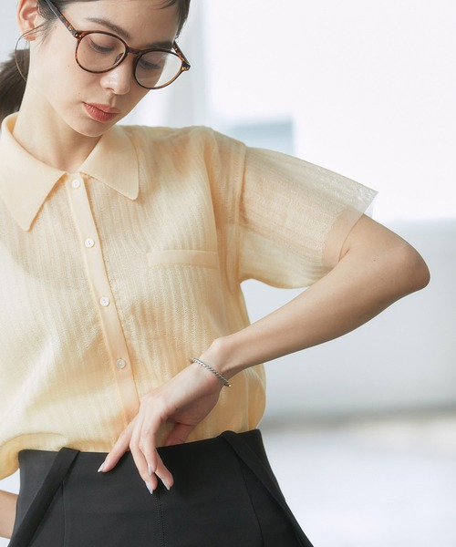 ROPE'（ロペ）の「シアーポロニット（ニット/セーター・レディース・ダークブラウン/サックスブルー/クリーム・38）」の10枚目の写真