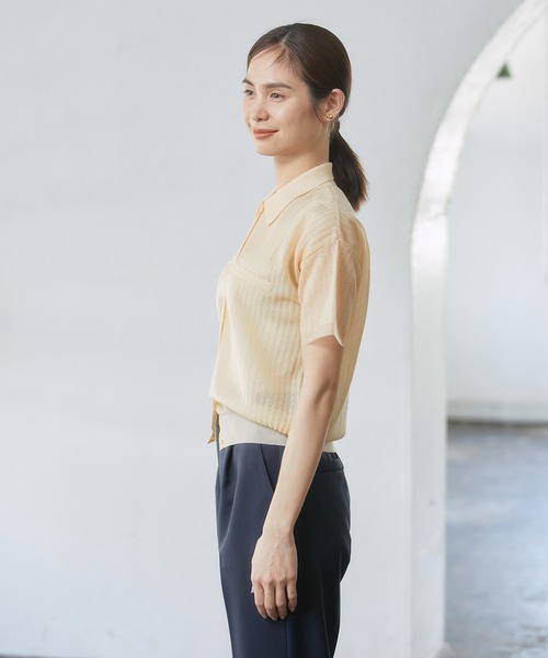 ROPE'（ロペ）の「シアーポロニット（ニット/セーター・レディース・ダークブラウン/サックスブルー/クリーム・38）」の8枚目の写真