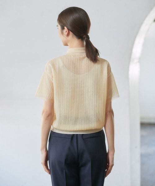 ROPE'（ロペ）の「シアーポロニット（ニット/セーター・レディース・ダークブラウン/サックスブルー/クリーム・38）」の4枚目の写真