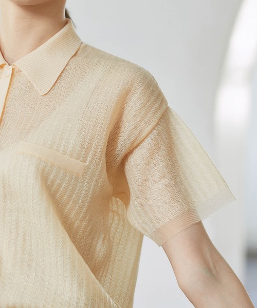 ROPE'（ロペ）の「シアーポロニット（ニット/セーター・レディース・ダークブラウン/サックスブルー/クリーム・38）」の18枚目の写真