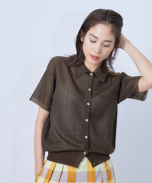 ROPE'（ロペ）の「シアーポロニット（ニット/セーター・レディース・ダークブラウン/サックスブルー/クリーム・38）」の21枚目の写真