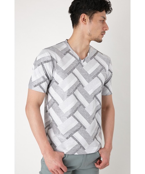 HIGH STREET∴ランダムブロックVネックTシャツ