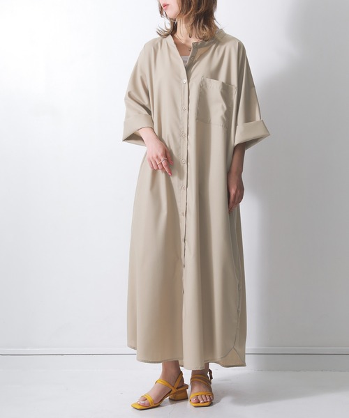 osharewalker（オシャレウォーカー）の「【廃盤】『バックレースロングシャツワンピース』（シャツワンピース・レディース・ブラック/ベージュ/オフホワイト・FREE）」の3枚目の写真