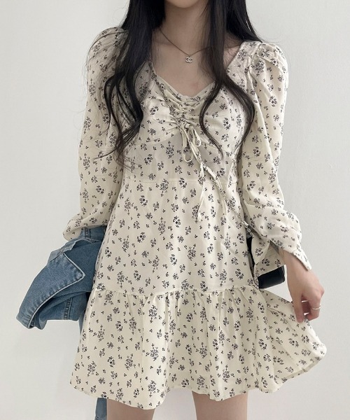 BEIDELLI（ベイデリー）の「[BELLIDE MADE] [2color] フラワーシャーリングミニワンピース（ワンピース・レディース・ブラック/ベージュ・FREE）」の7枚目の写真