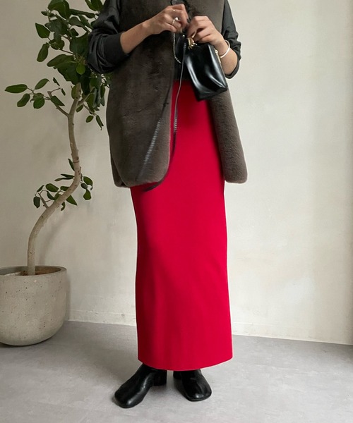 DouDou（ドゥドゥ）の「【新色追加】ニットタイトスカート（スカート・レディース・グレイッシュベージュ/スカイブルー/ブラック/ピンク/ブルー/ブラウン/パープル/パープル系1/レッド/ベージュ・FREE）」の10枚目の写真