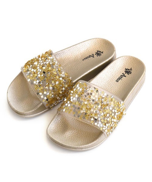 e-zakkamania stores(イーザッカマニアストアーズ)の「グリッタースライドサンダル(サンダル・レディース・シルバー/ゴールド・M/L)」の2枚目の写真