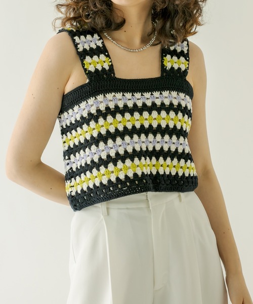 mystic（ミスティック）の「かぎ針ニットビスチェ（その他トップス・レディース・オフホワイト/ネイビー・FREE）」の6枚目の写真