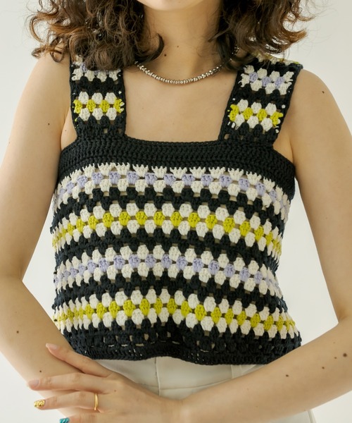 mystic（ミスティック）の「かぎ針ニットビスチェ（その他トップス・レディース・オフホワイト/ネイビー・FREE）」の7枚目の写真