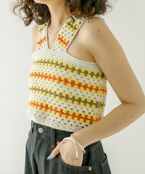 mystic（ミスティック）の「かぎ針ニットビスチェ（その他トップス・レディース・オフホワイト/ネイビー・FREE）」の10枚目の写真