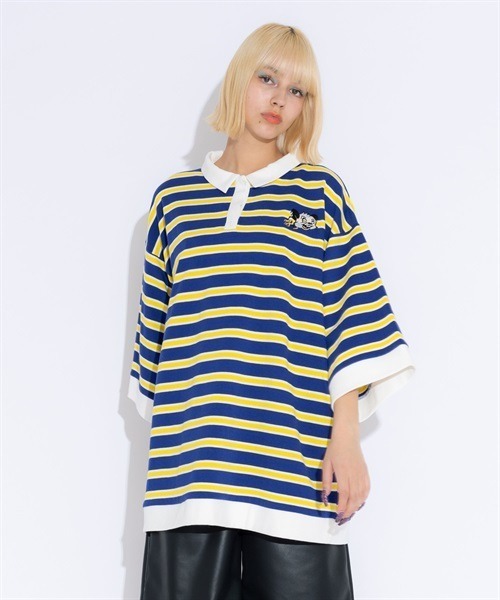 Candy Stripper(キャンディストリッパー)の「CND BORDER POLO トップス(ポロシャツ・レディース・ライトブルー/ブラック/ブルー・2)」の8枚目の写真