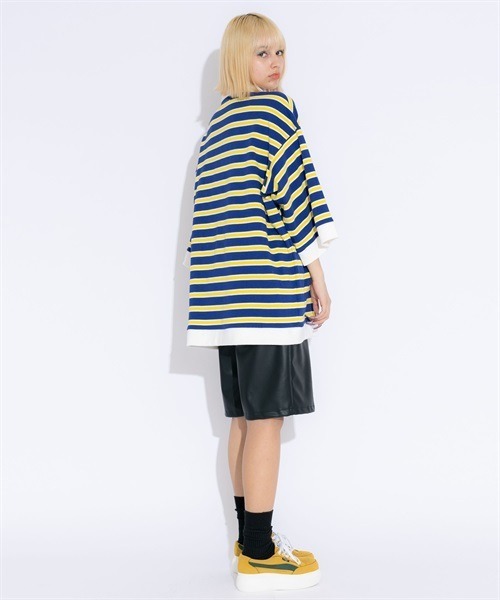 Candy Stripper(キャンディストリッパー)の「CND BORDER POLO トップス(ポロシャツ・レディース・ライトブルー/ブラック/ブルー・2)」の10枚目の写真