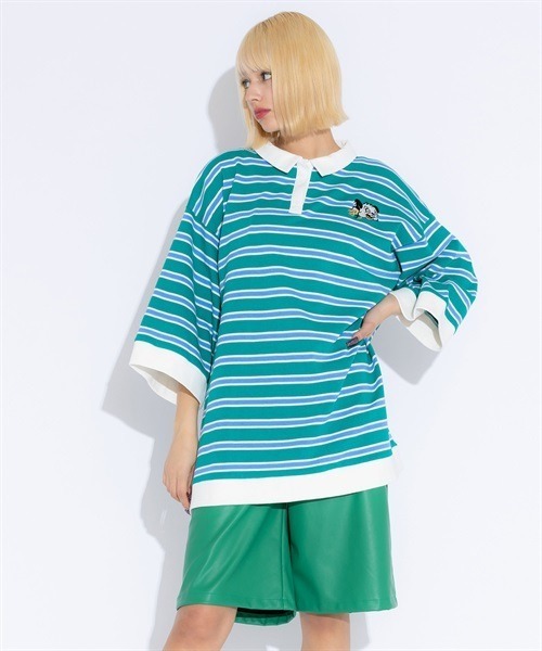 Candy Stripper(キャンディストリッパー)の「CND BORDER POLO トップス(ポロシャツ・レディース・ライトブルー/ブラック/ブルー・2)」の5枚目の写真