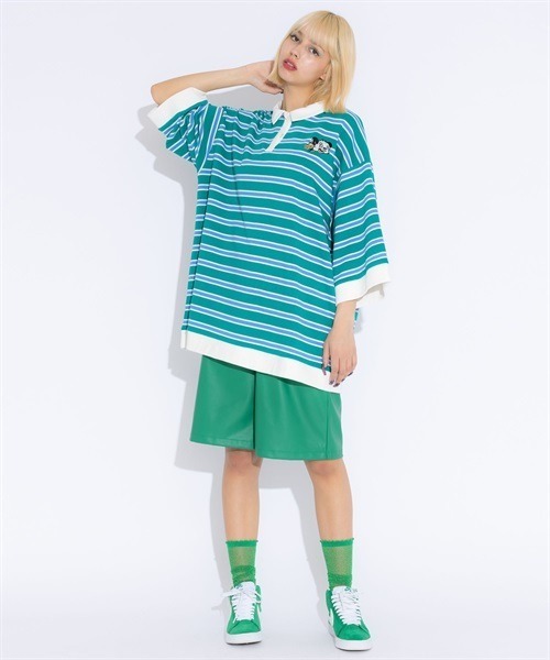 Candy Stripper(キャンディストリッパー)の「CND BORDER POLO トップス(ポロシャツ・レディース・ライトブルー/ブラック/ブルー・2)」の6枚目の写真