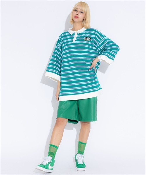 Candy Stripper(キャンディストリッパー)の「CND BORDER POLO トップス(ポロシャツ・レディース・ライトブルー/ブラック/ブルー・2)」の7枚目の写真