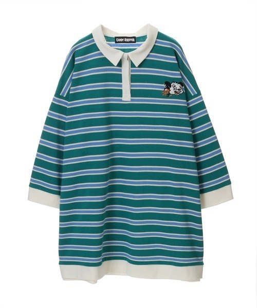 Candy Stripper(キャンディストリッパー)の「CND BORDER POLO トップス(ポロシャツ・レディース・ライトブルー/ブラック/ブルー・2)」の12枚目の写真
