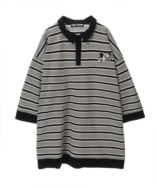 Candy Stripper(キャンディストリッパー)の「CND BORDER POLO トップス(ポロシャツ・レディース・ライトブルー/ブラック/ブルー・2)」の11枚目の写真
