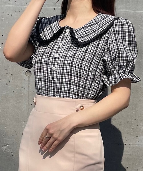 Crea titty&Co. PETIT（クレアティティーアンドコープチ）の「【Crea titty&Co.PETIT】チェックフリルブラウス（シャツ/ブラウス・レディース・ブラック・FREE）」の5枚目の写真