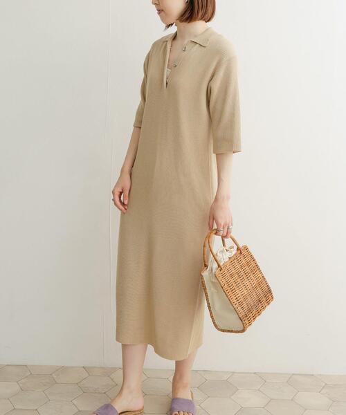 URBAN RESEARCH DOORS（アーバンリサーチドアーズ）の「畦ポロKNITワンピース（ワンピース・レディース・ベージュ/ボルドー・MEDIUM）」の20枚目の写真