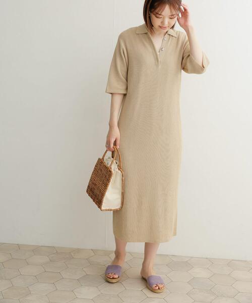 URBAN RESEARCH DOORS（アーバンリサーチドアーズ）の「畦ポロKNITワンピース（ワンピース・レディース・ベージュ/ボルドー・MEDIUM）」の21枚目の写真