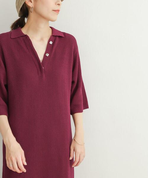 URBAN RESEARCH DOORS（アーバンリサーチドアーズ）の「畦ポロKNITワンピース（ワンピース・レディース・ベージュ/ボルドー・MEDIUM）」の17枚目の写真