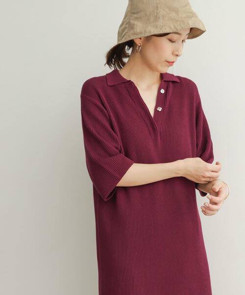 URBAN RESEARCH DOORS（アーバンリサーチドアーズ）の「畦ポロKNITワンピース（ワンピース・レディース・ベージュ/ボルドー・MEDIUM）」の14枚目の写真