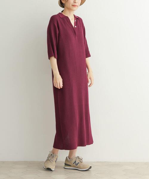 URBAN RESEARCH DOORS（アーバンリサーチドアーズ）の「畦ポロKNITワンピース（ワンピース・レディース・ベージュ/ボルドー・MEDIUM）」の13枚目の写真