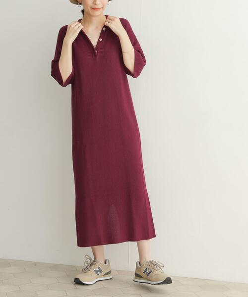 URBAN RESEARCH DOORS（アーバンリサーチドアーズ）の「畦ポロKNITワンピース（ワンピース・レディース・ベージュ/ボルドー・MEDIUM）」の6枚目の写真