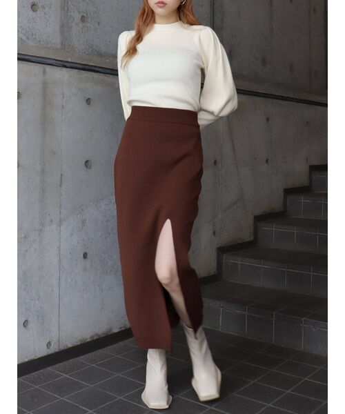 EVRIS（エヴリス）の「ディープスリットニットスカート（スカート・レディース・ブラック/ブラウン/グリーン・FREE）」の11枚目の写真