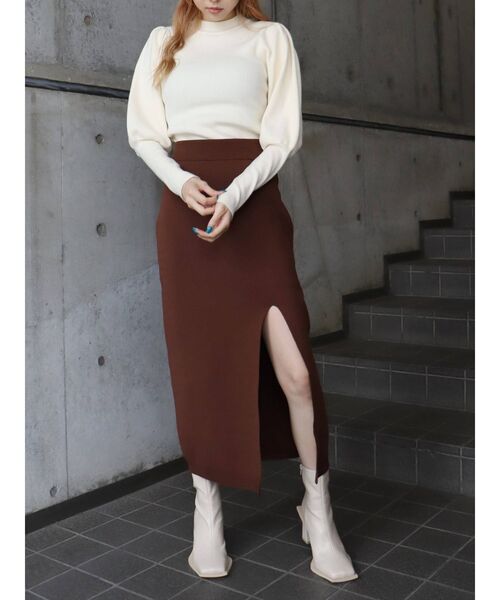 EVRIS（エヴリス）の「ディープスリットニットスカート（スカート・レディース・ブラック/ブラウン/グリーン・FREE）」の12枚目の写真