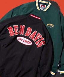 WEB限定 BEN DAVIS×FREAK'S STORE/ベンデイビス 別注 ビッグシルエット ラインリブデザイン スタジャン/アーチロゴ