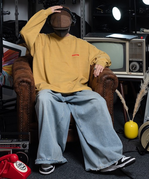 Perushu（ペルーシュ）の「ルーズヴィンテージ加工ワンポイントロンT（Tシャツ/カットソー・メンズ・ブラック/グレイッシュベージュ/イエロー/グリーン・LARGE/MEDIUM）」の9枚目の写真