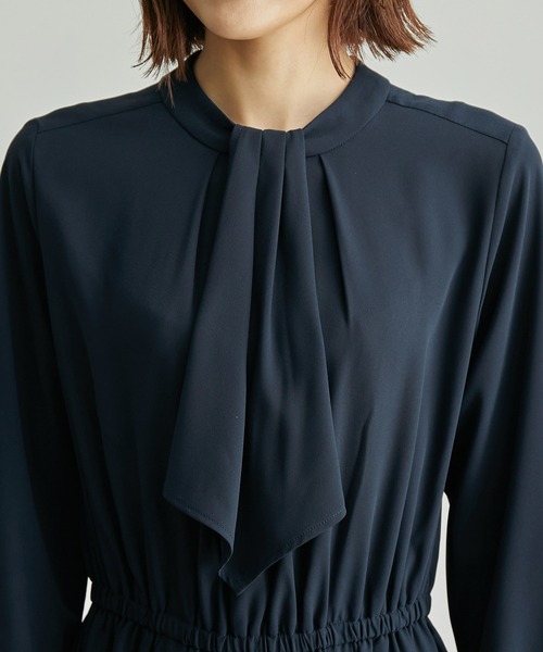 2wayボウタイワンピース ネイビー NATURAL BEAUTY BASIC｜2wayボウタイギャザーワンピース