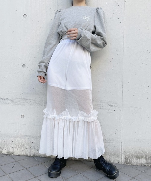 lilLilly リルリリー　2wayアニバーサリーロングスカート　WHITE lilLilly（リルリリー）の「メッシュフリルロングスカート