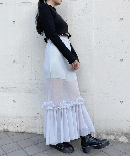 lilLilly（リルリリー）の「メッシュフリルロングスカート（スカート