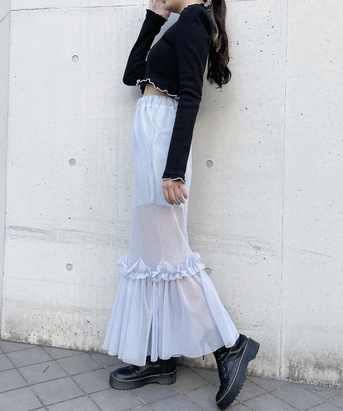 lilLilly（リルリリー）の「メッシュフリルロングスカート（スカート