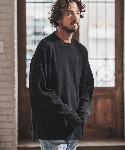 FACTOTUM(ファクトタム)の「mlt3973- Stitch Color Scheme & Long Length Waffle Long-sleeve T-Shirt カットソー(Tシャツ/カットソー・メンズ・ライトカーキ/ホワイト/ブラック・46/44/48)」の3枚目の写真