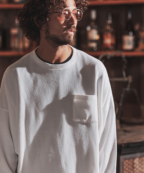 FACTOTUM(ファクトタム)の「mlt3973- Stitch Color Scheme & Long Length Waffle Long-sleeve T-Shirt カットソー(Tシャツ/カットソー・メンズ・ライトカーキ/ホワイト/ブラック・46/44/48)」の5枚目の写真