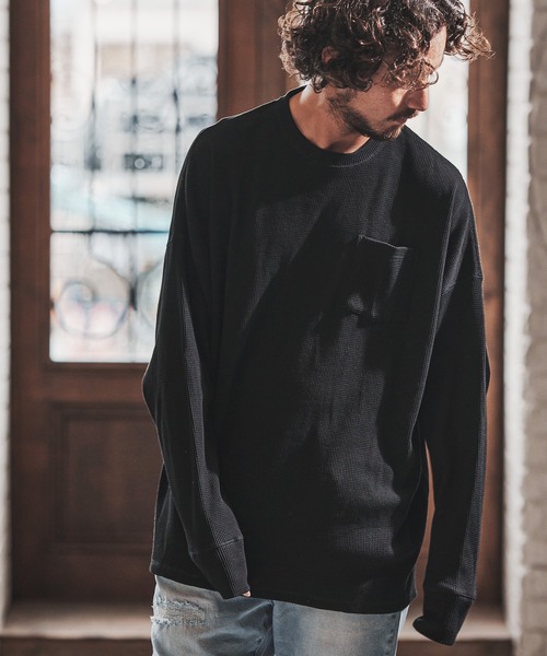 FACTOTUM(ファクトタム)の「mlt3973- Stitch Color Scheme & Long Length Waffle Long-sleeve T-Shirt カットソー(Tシャツ/カットソー・メンズ・ライトカーキ/ホワイト/ブラック・46/44/48)」の8枚目の写真