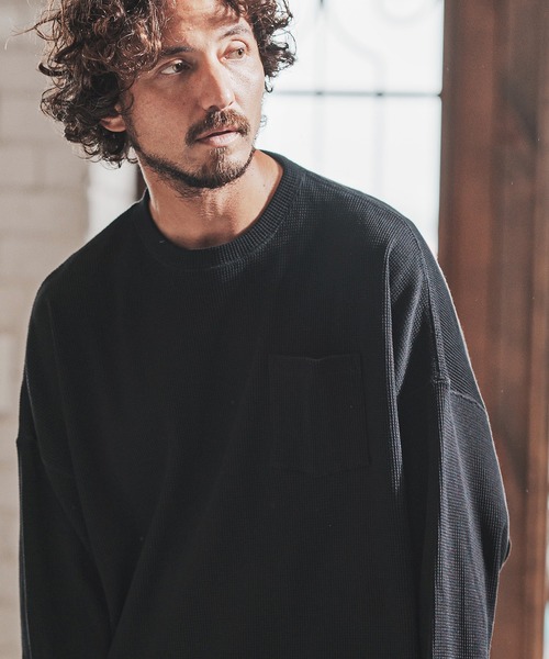 FACTOTUM(ファクトタム)の「mlt3973- Stitch Color Scheme & Long Length Waffle Long-sleeve T-Shirt カットソー(Tシャツ/カットソー・メンズ・ライトカーキ/ホワイト/ブラック・46/44/48)」の9枚目の写真